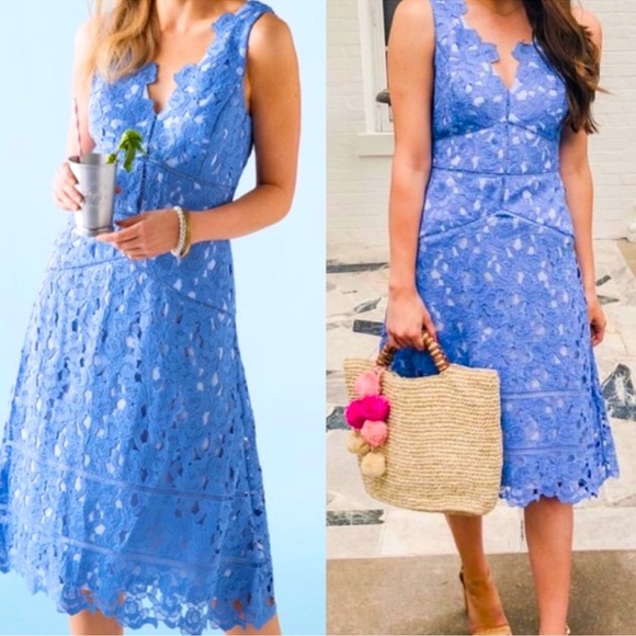 EUC Vineyard Vines 144th Kentucky Derby Lace Dress In Periwinkle, Size 00 - Picture 1 of 16